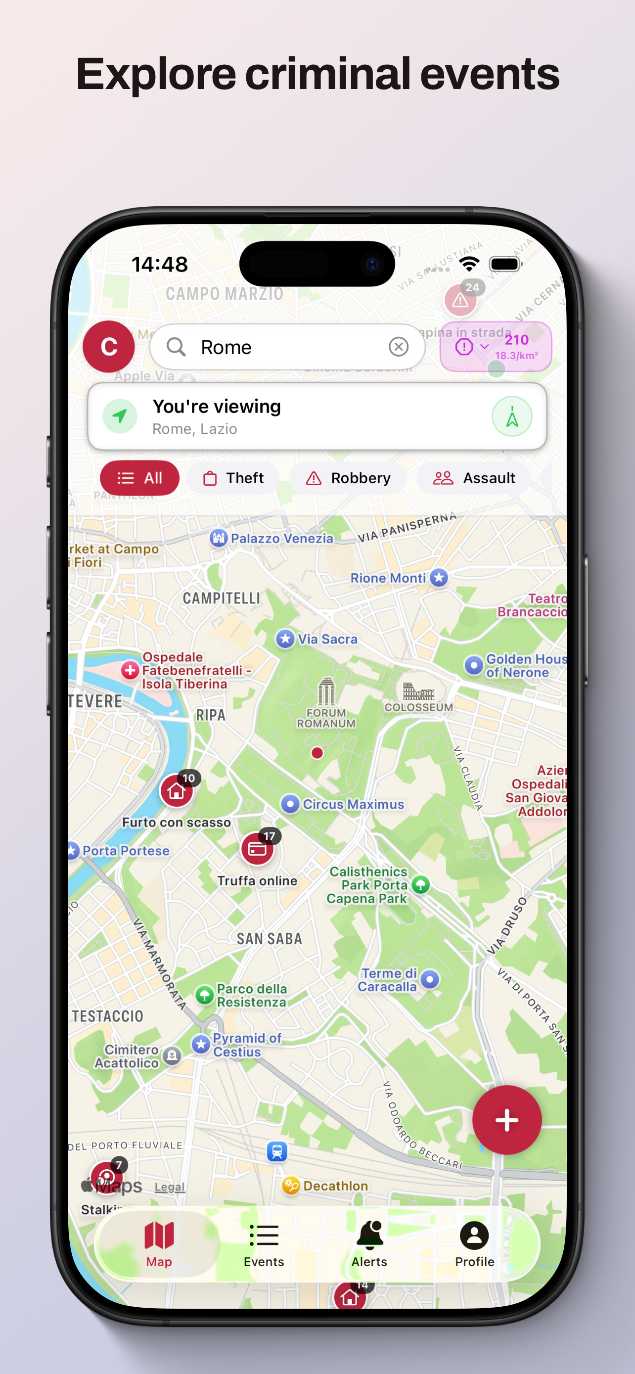 Alladro interactive safety map showing local incidents